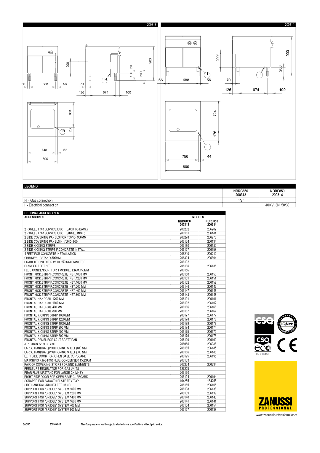 Zanussi 200314, NBRG850, NBRE850, 200313 dimensions Zanussi 