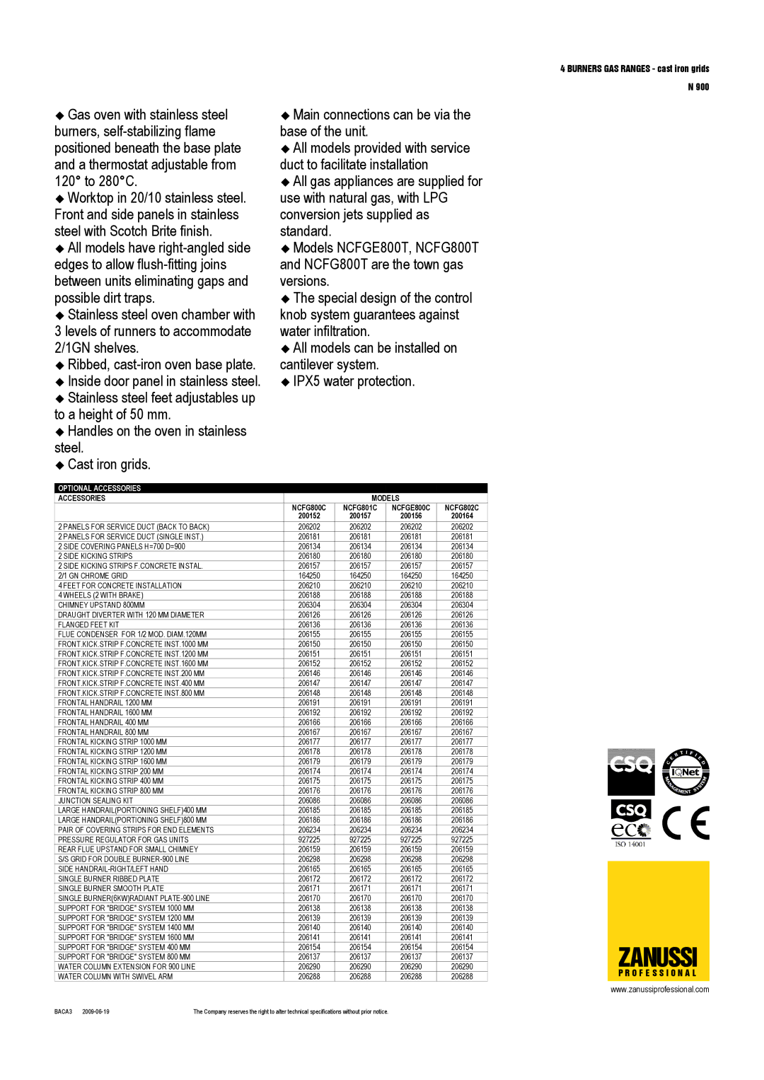 Zanussi NCFG802C, NCFGE800C, NCFG801C, NCFG800C, 200152, 200164, 200156, 200157 dimensions Zanussi 