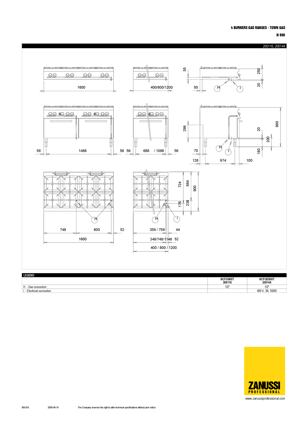 Zanussi 200144, NCFGE800T, NCFG800T dimensions 200116 