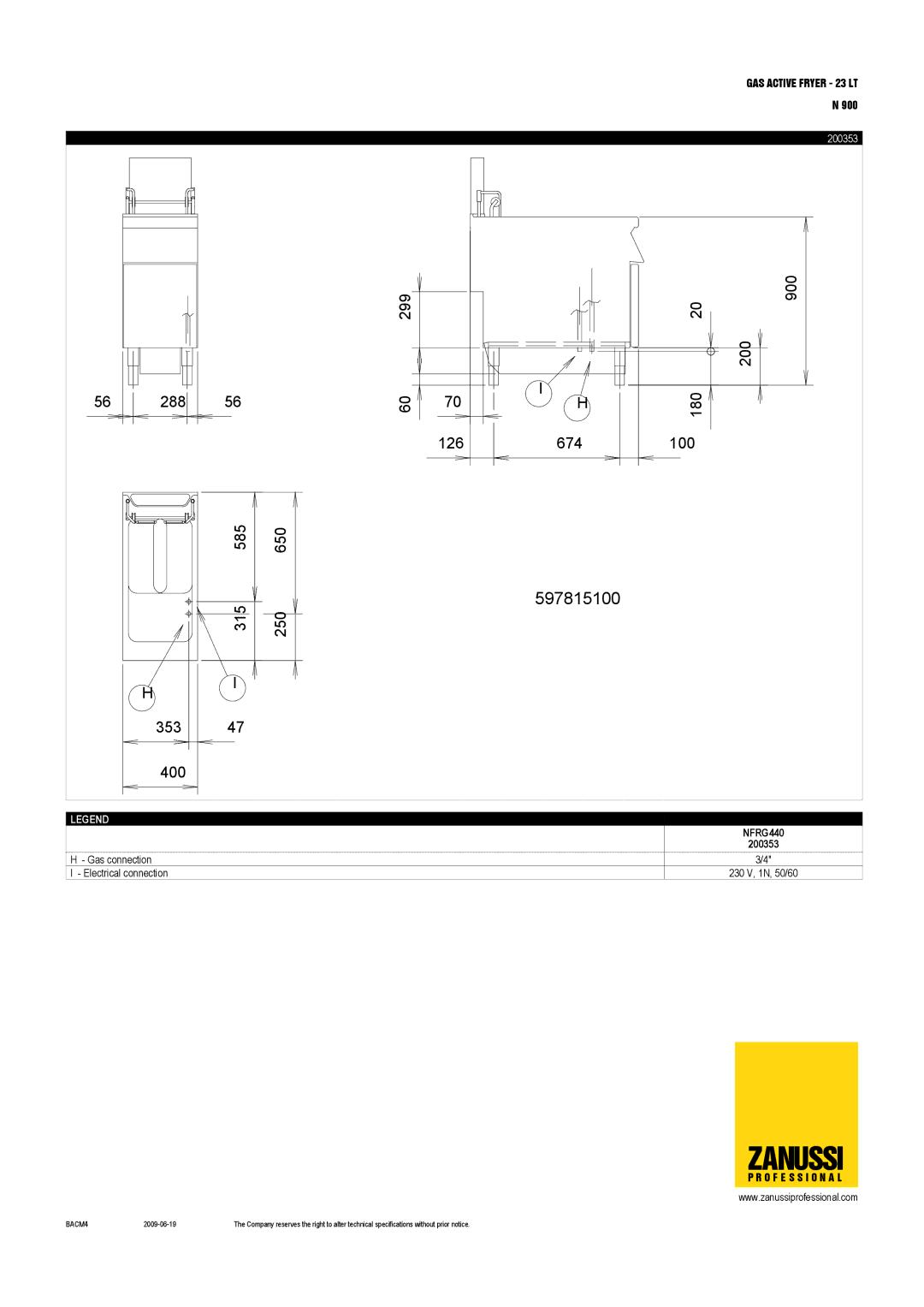 Zanussi 200353, NFRG440 dimensions 597815100 