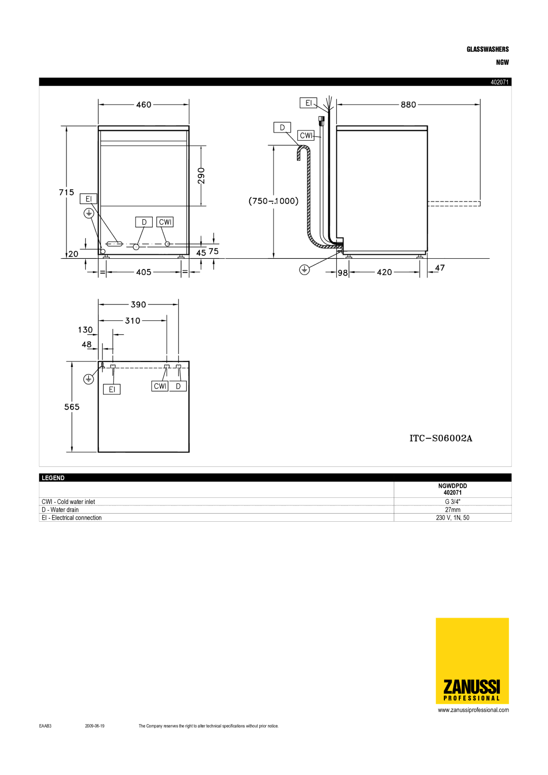 Zanussi NGWDPDD, 402070, 402071 dimensions Ngwdpdd 