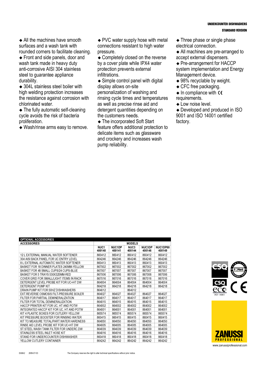 Zanussi NUC3DP, NUC1DP60, 400149, 400146, 400144, 400140, 400141 dimensions Zanussi 