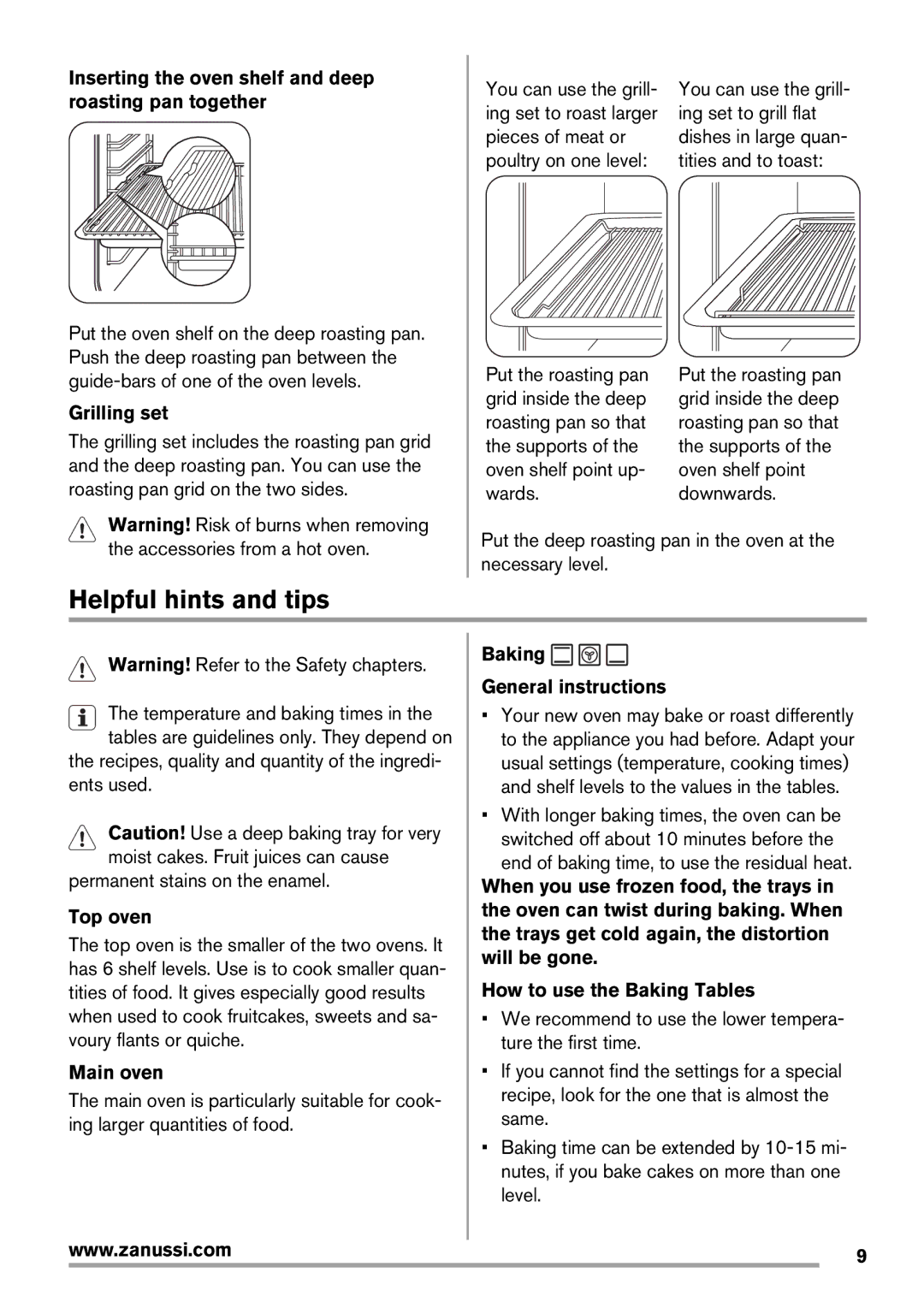 Zanussi ZOD35561, Oven user manual Helpful hints and tips 