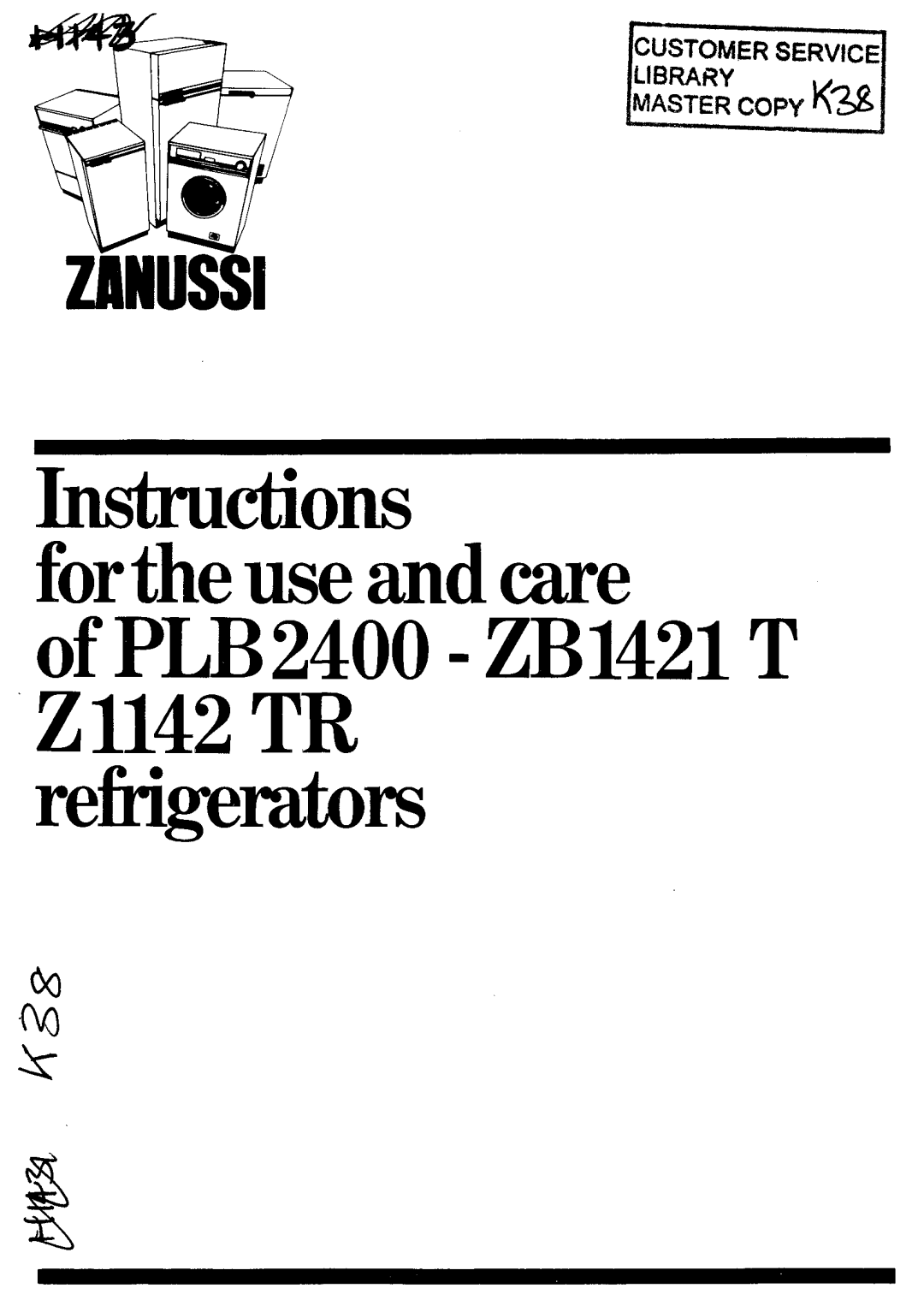 Zanussi ZB1421 T, PLB2400, Z1142 TR manual 