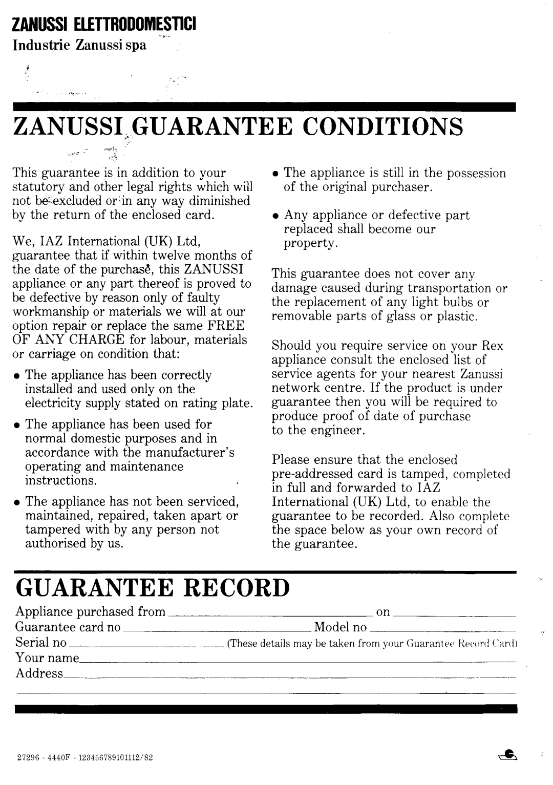 Zanussi R140X/A manual 