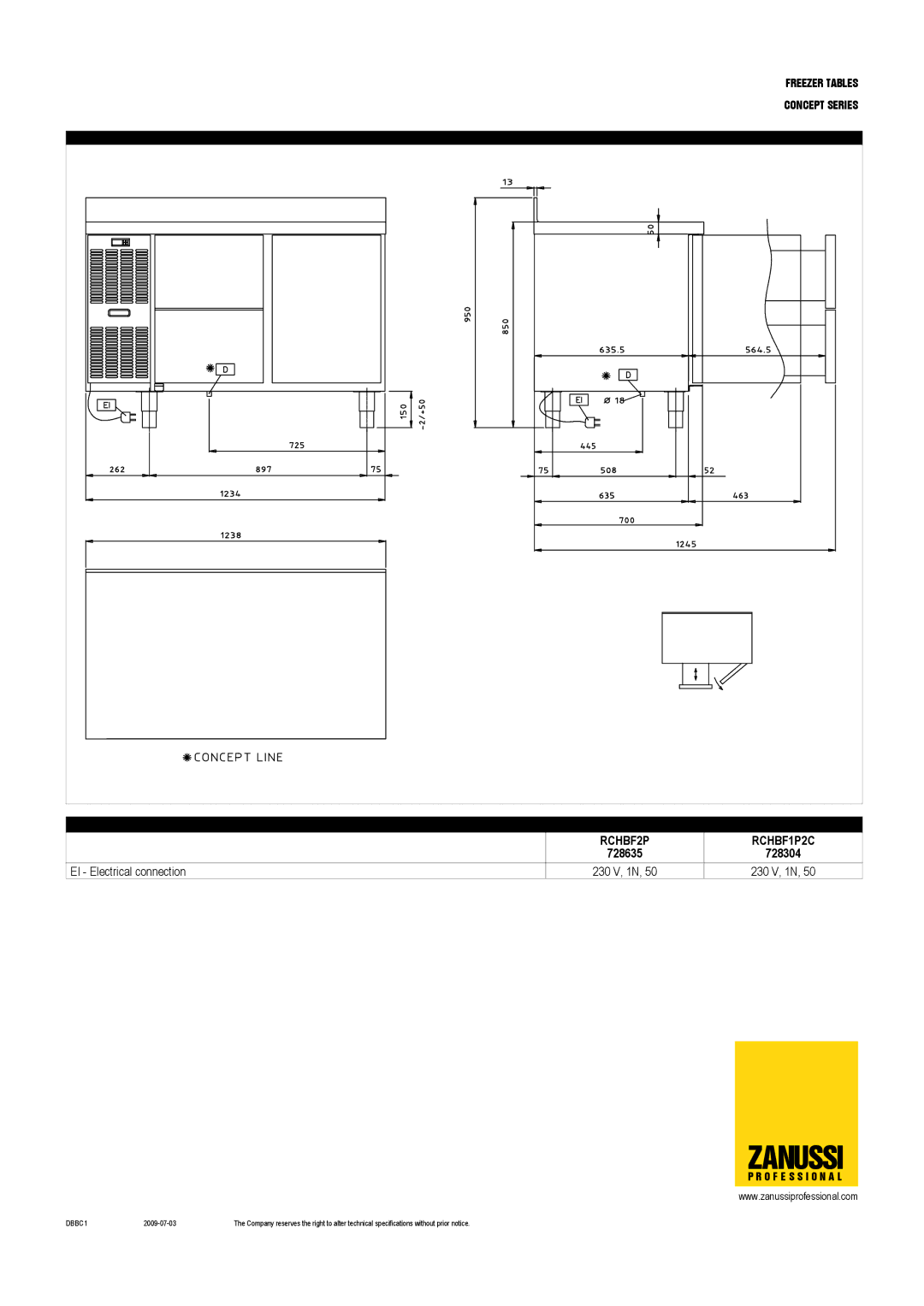 Zanussi RCHBF3P, RCHBF2P2C, 728305, 728304, 728635, 728636, RCHBF1P2C dimensions Zanussi 