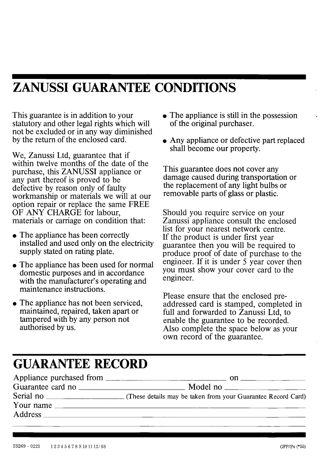 Zanussi RF 5602 manual 