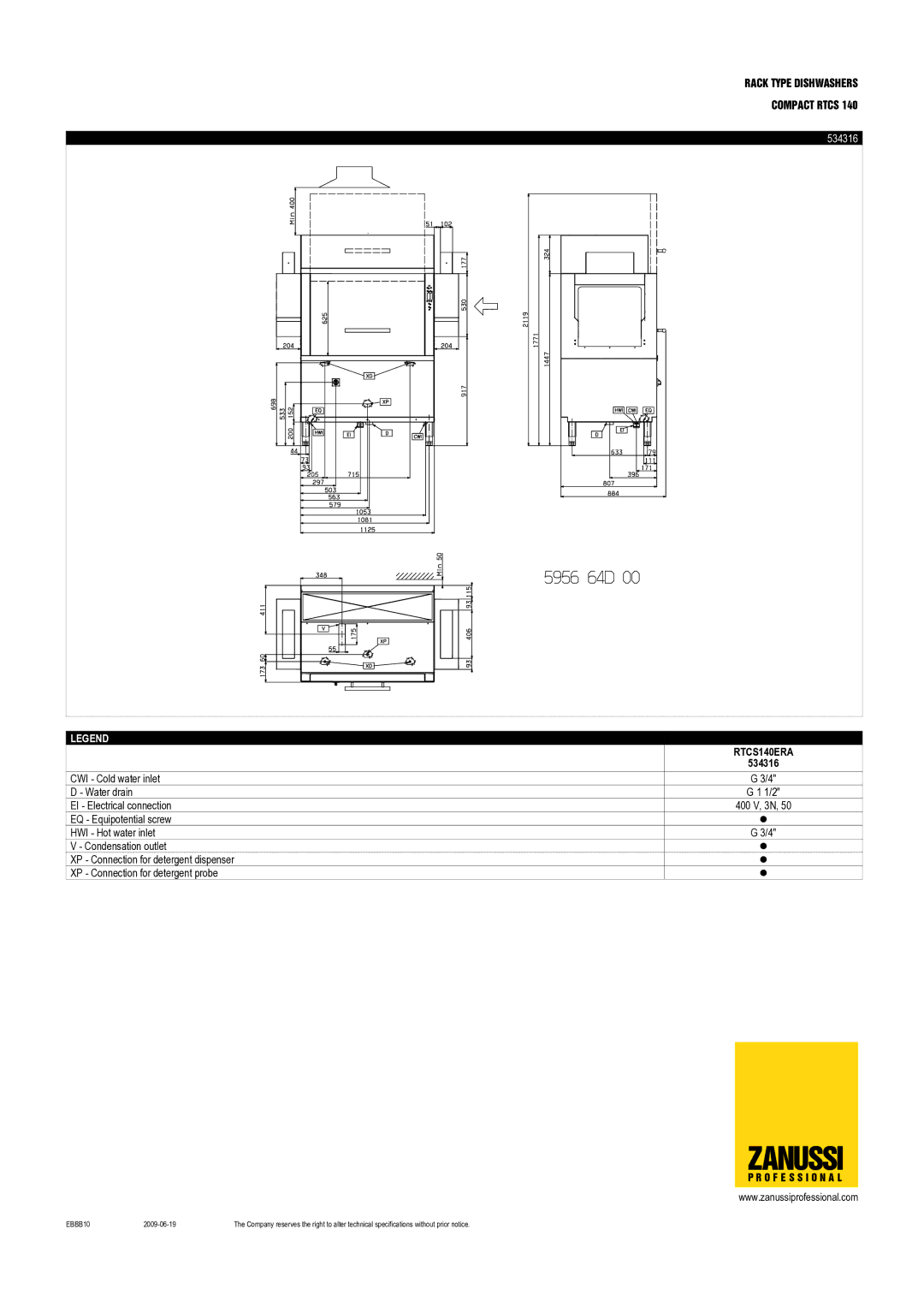 Zanussi RTCS140ERB, RTCS140ERA, RTCS140ELA, RTCS140ELB, 534318, 534319, 534317 dimensions 534316 