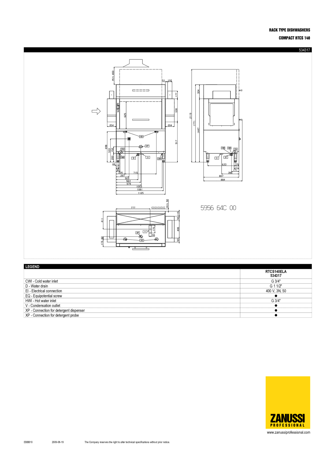 Zanussi 534318, RTCS140ERA, RTCS140ELA, RTCS140ELB, RTCS140ERB, 534316, 534319 dimensions 534317 