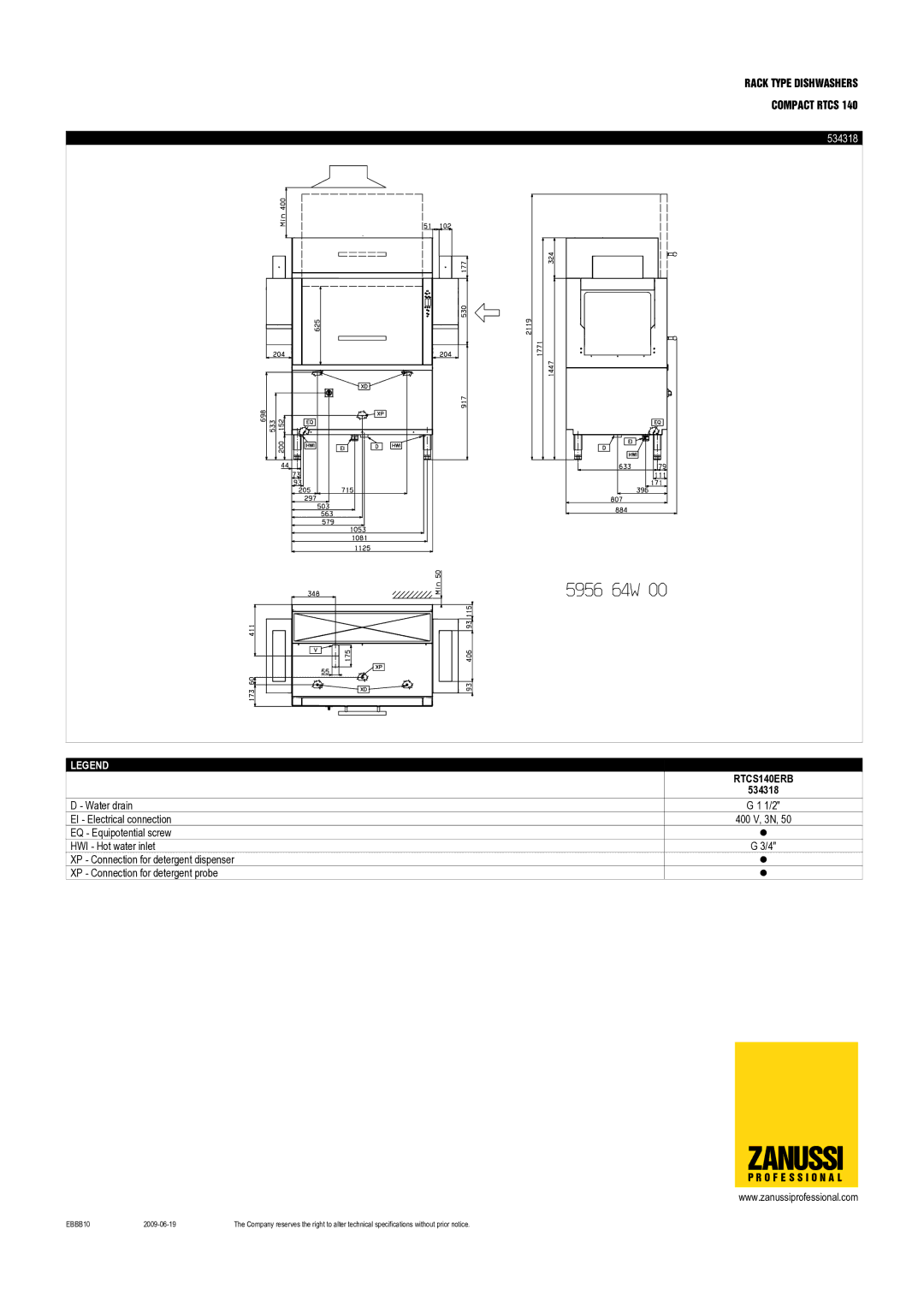 Zanussi 534316, RTCS140ERA, RTCS140ELA, RTCS140ELB, RTCS140ERB, 534319, 534317 dimensions 534318 