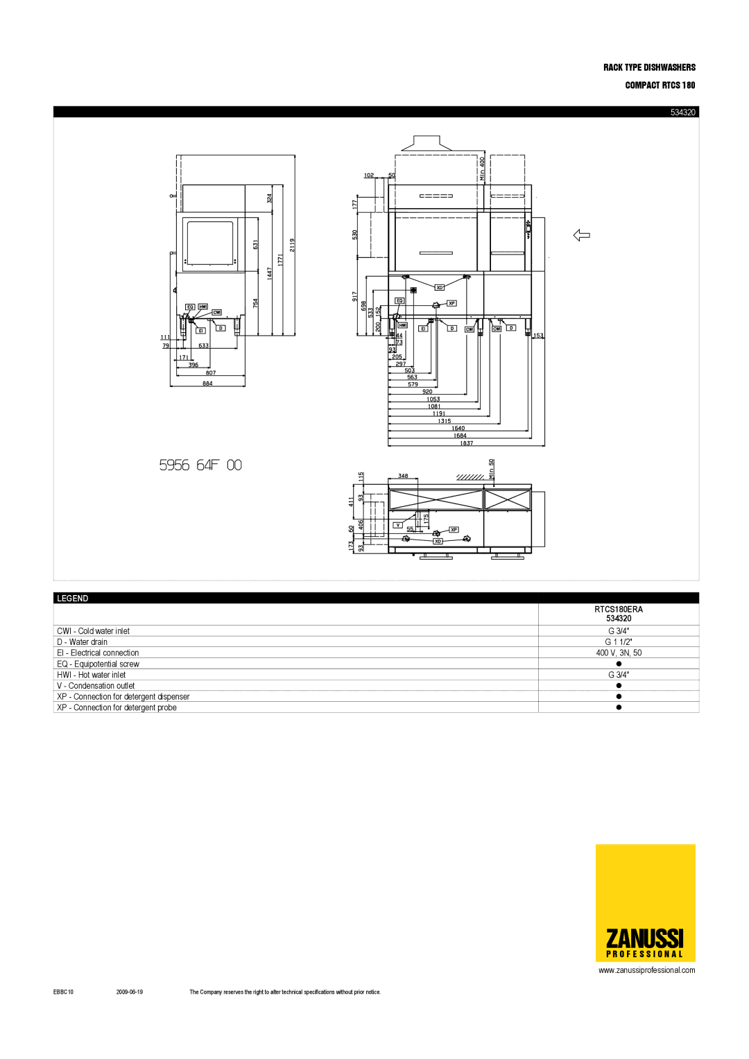 Zanussi RTCS180ELB, RTCS180ERB, RTCS180ELA, RTCS180ERA, 534323, 534321, 534322 dimensions 534320 