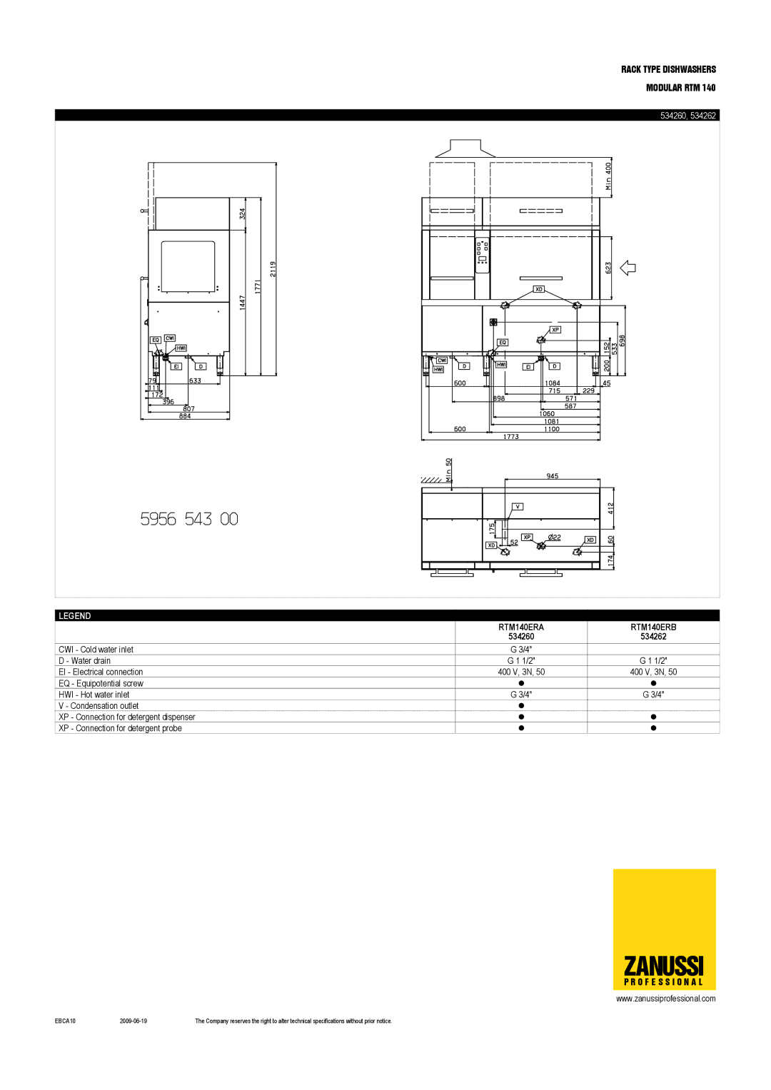 Zanussi RTM140ELB, RTM140ERB, RTM140ELA, RTM140ERA, 534261, 534263 dimensions Zanussi, 534260 534262 