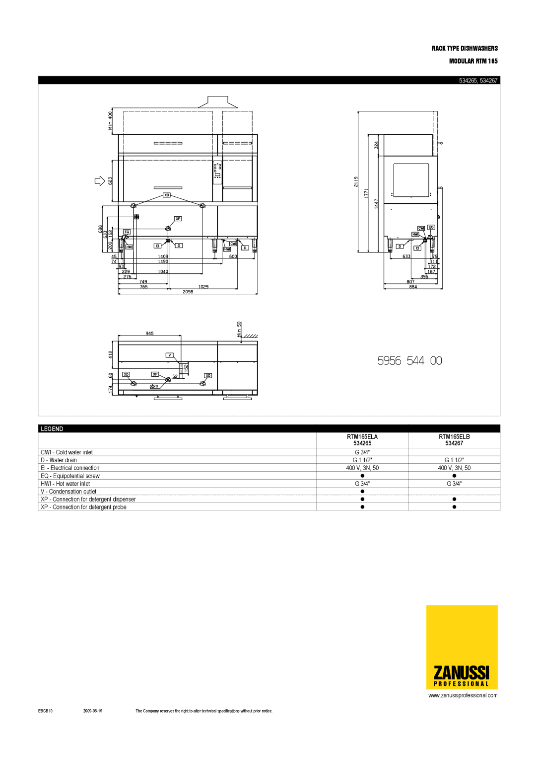 Zanussi RTM165ELB, RTM165ELA, RTM165ERB, RTM165ERA, 534264, 534266 dimensions 534265 534267 