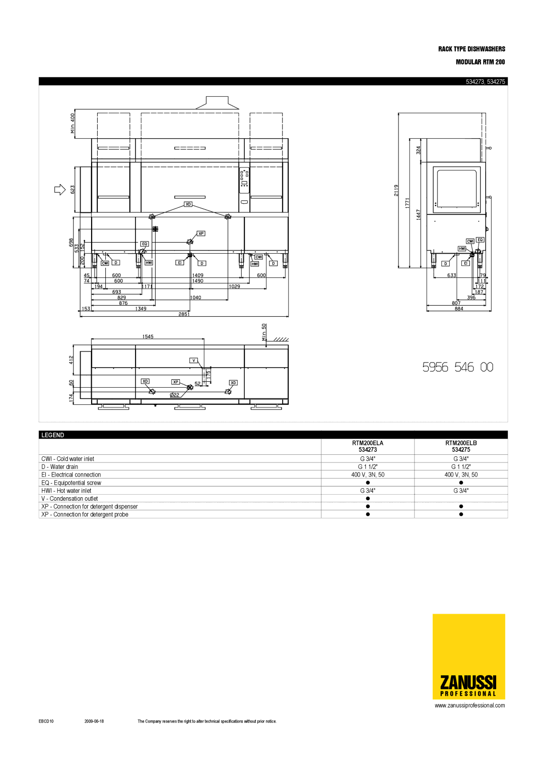 Zanussi 534272, RTM200ELB, RTM200ELA, RTM200ERA, RTM200ERB, 534274 dimensions 534273 534275 