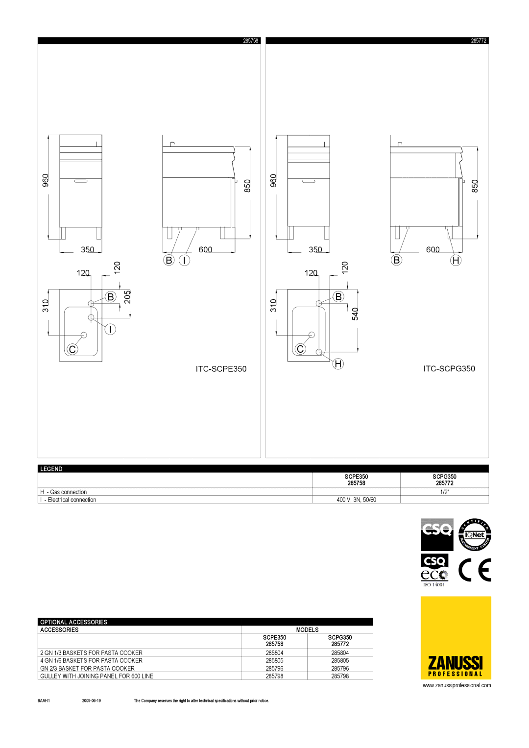 Zanussi 285758, SCPE350, SCPG350, 285772 dimensions Zanussi 