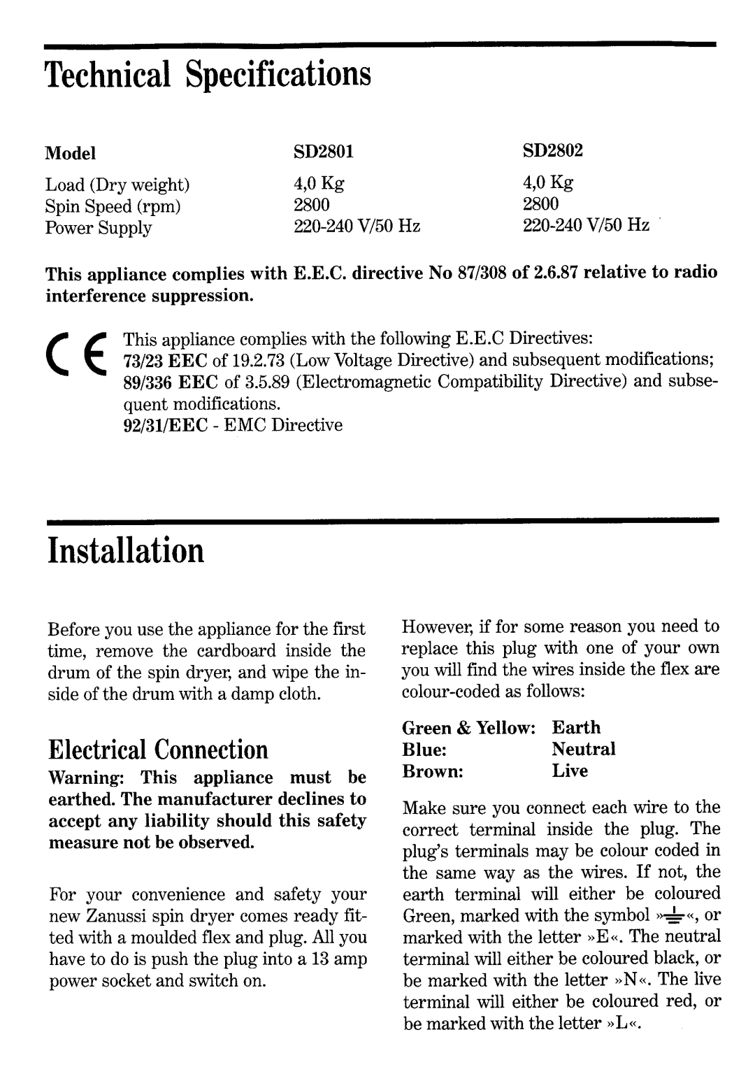 Zanussi SD 2802, SD 2801 manual 