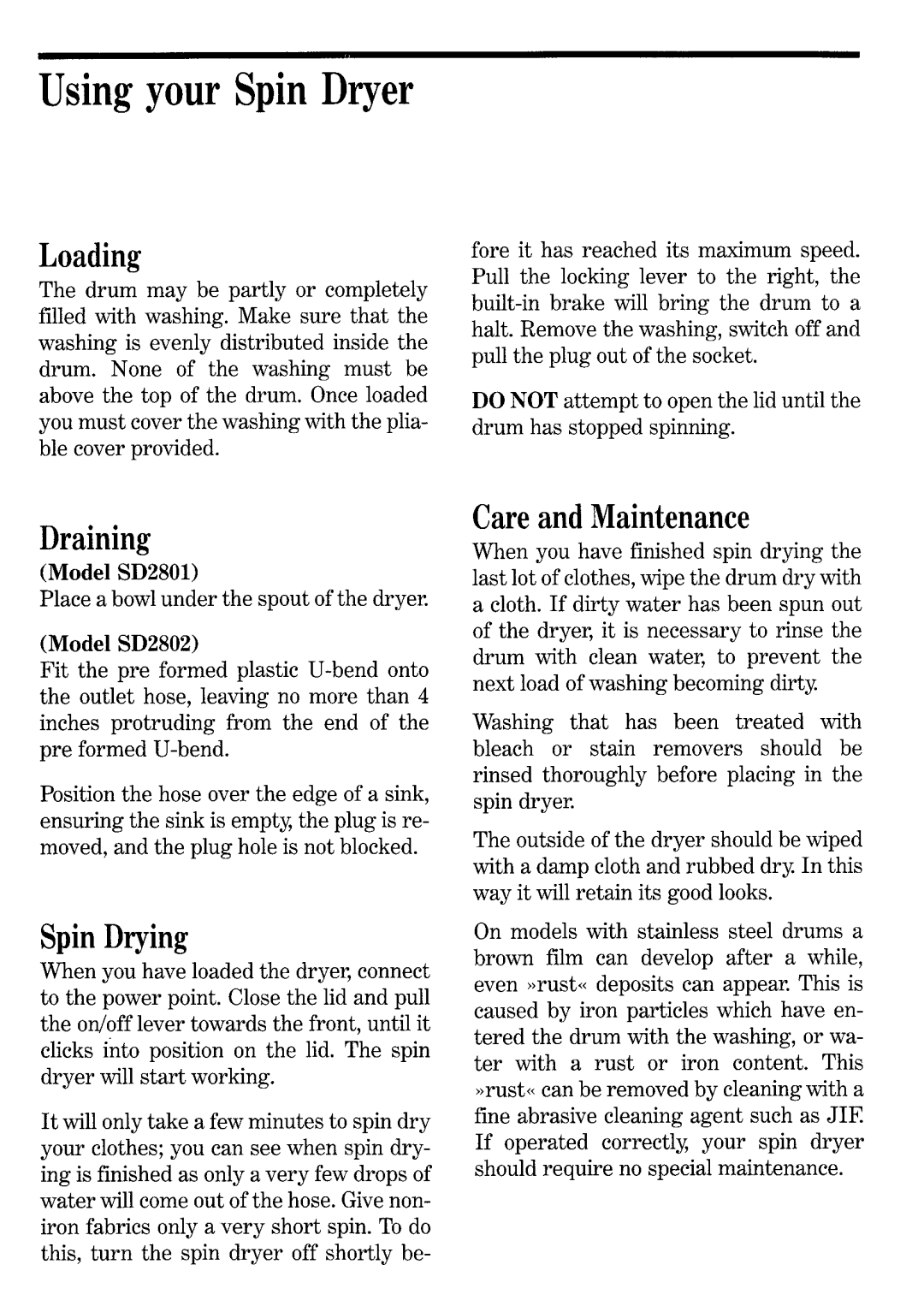 Zanussi SD 2801, SD 2802 manual 