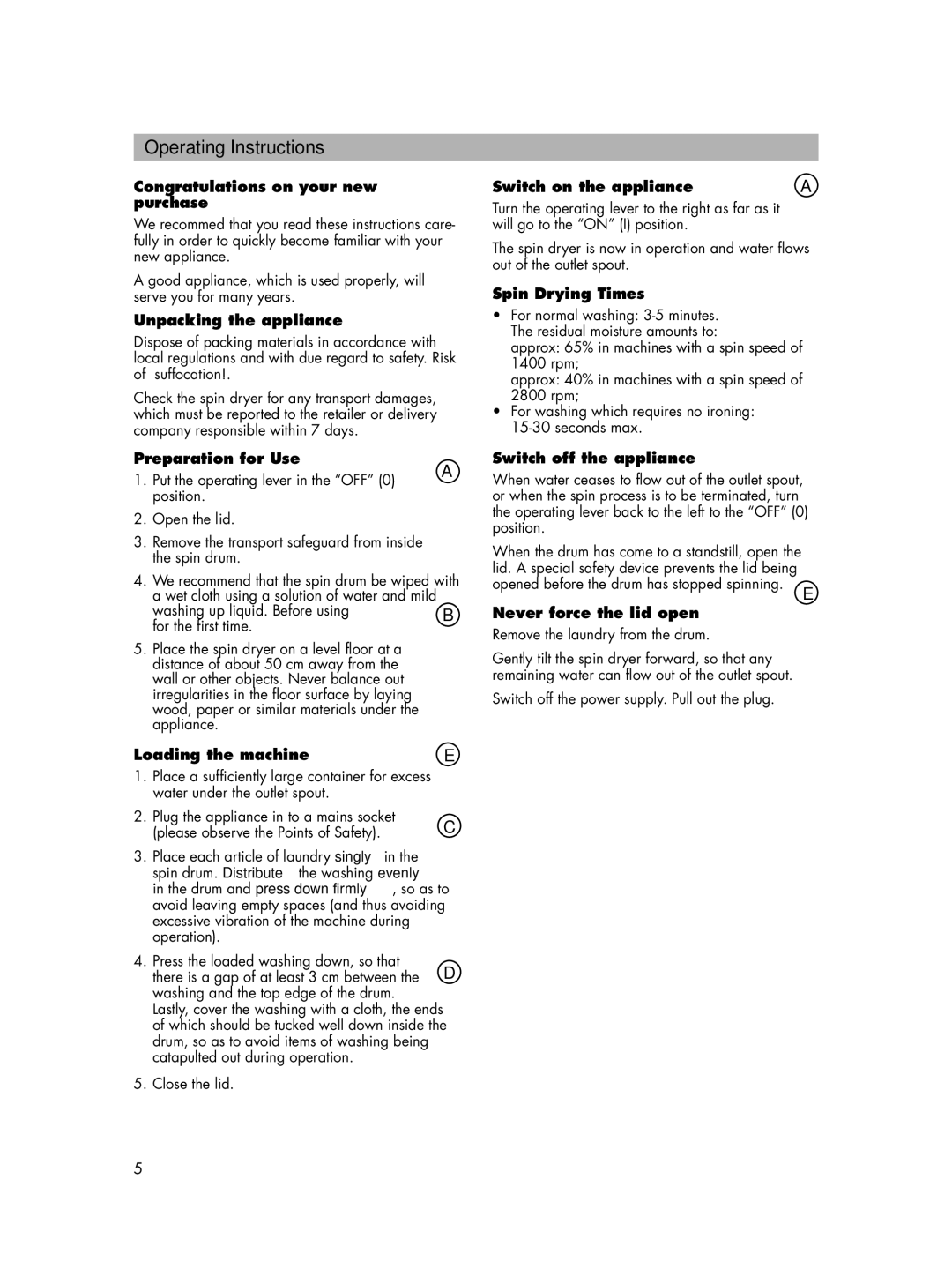 Zanussi SD 2811 W manual Operating Instructions 