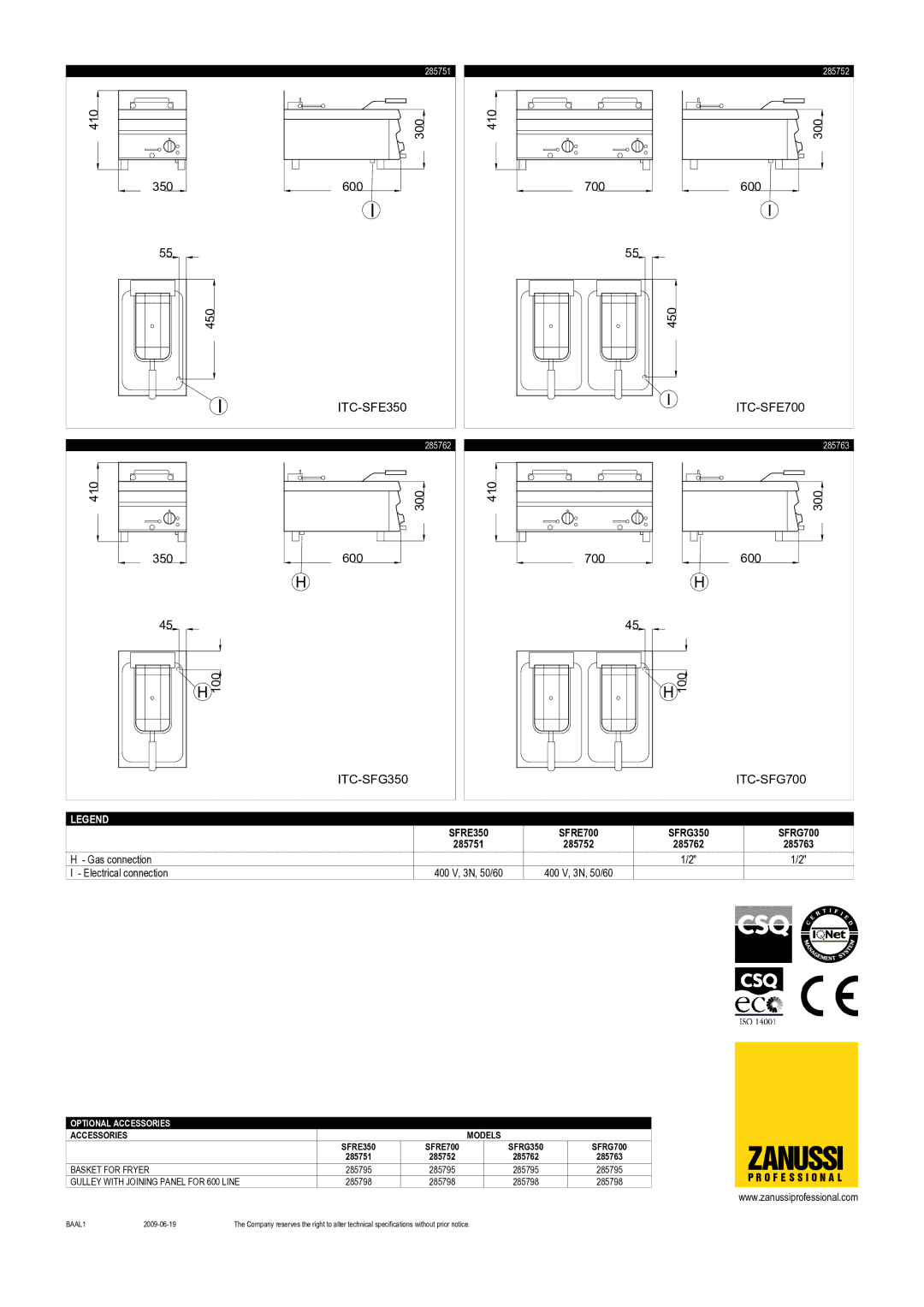 Zanussi SFRE700, SFRG350, SFRE350, SFRG700, 285752, 285762, 285751, 285763 dimensions Zanussi 