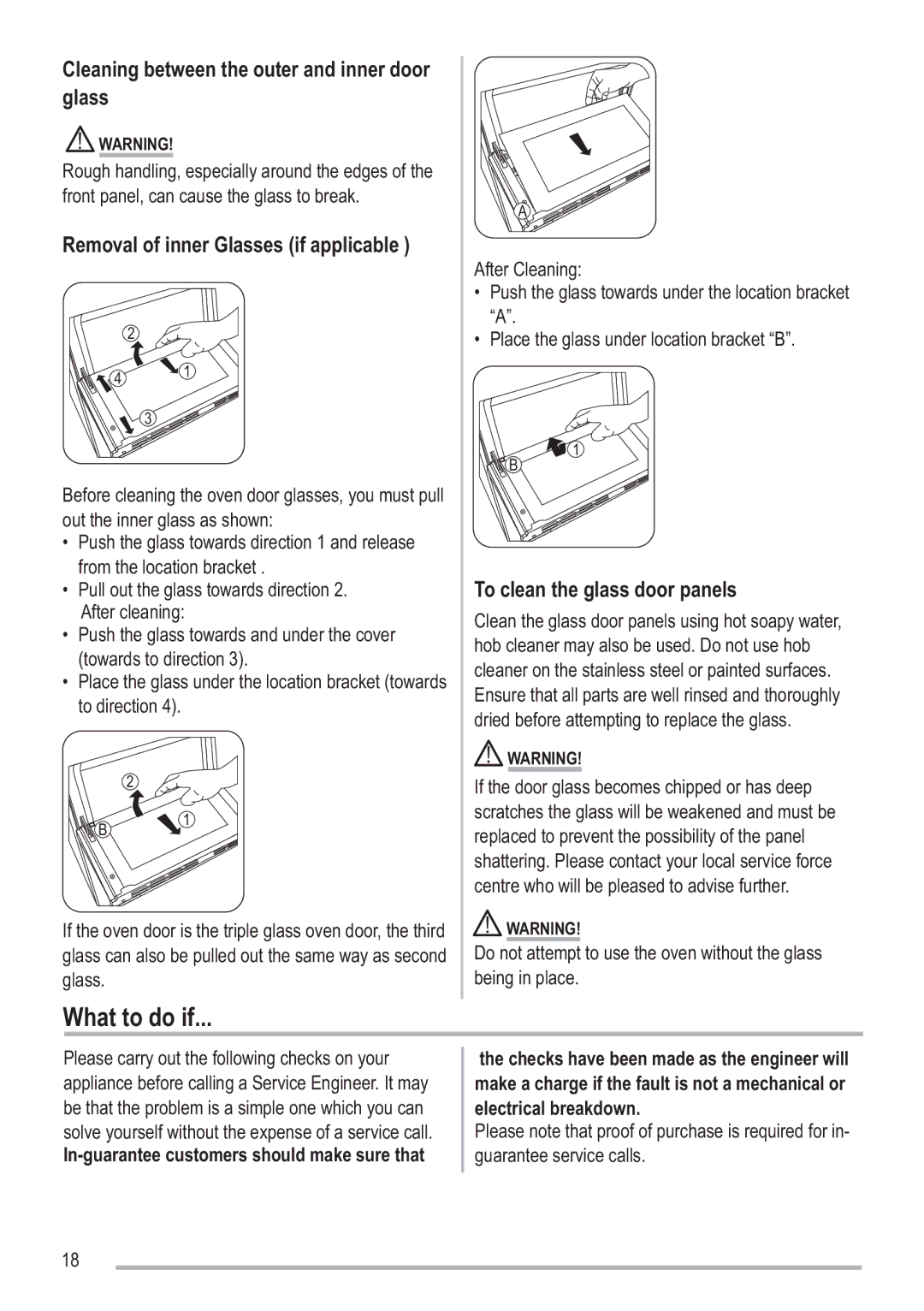 Zanussi SIP 3.0.2 What to do if, Cleaning between the outer and inner door Glass, Removal of inner Glasses if applicable 