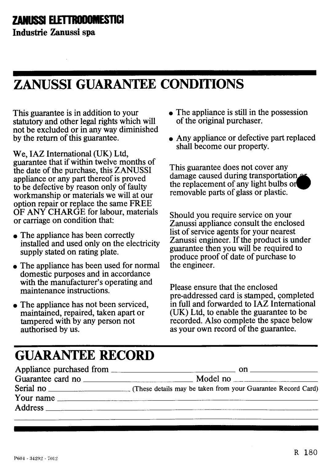 Zanussi SL 227 T manual 