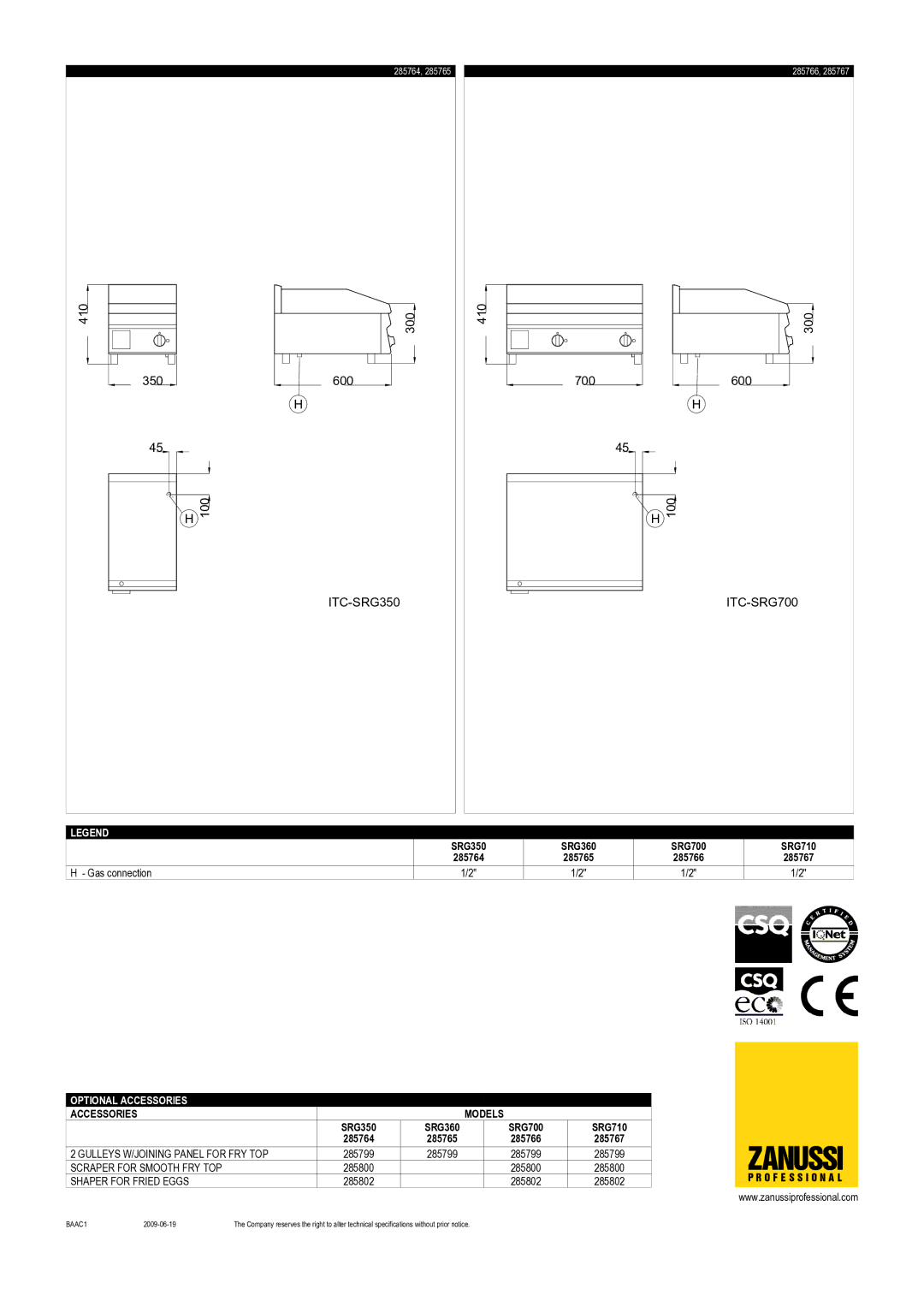 Zanussi SRG700, SRG360, SRG350, SRG710, 285767, 285764, 285765, 285766 dimensions Zanussi 