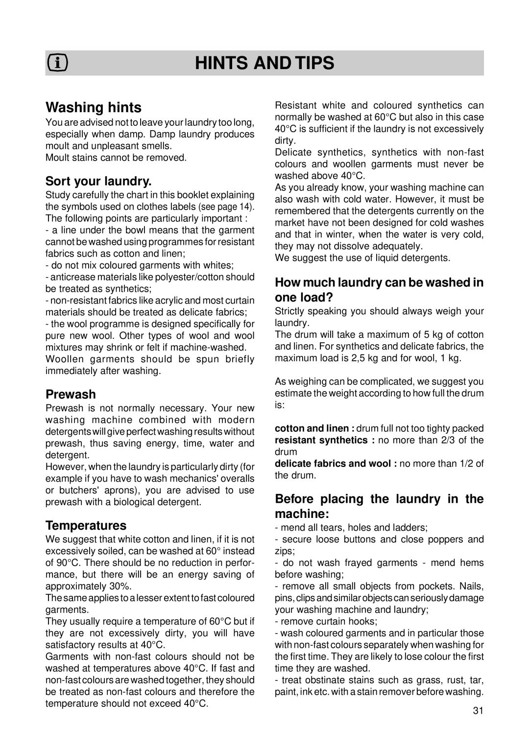 Zanussi T 503 manual Hints and Tips 