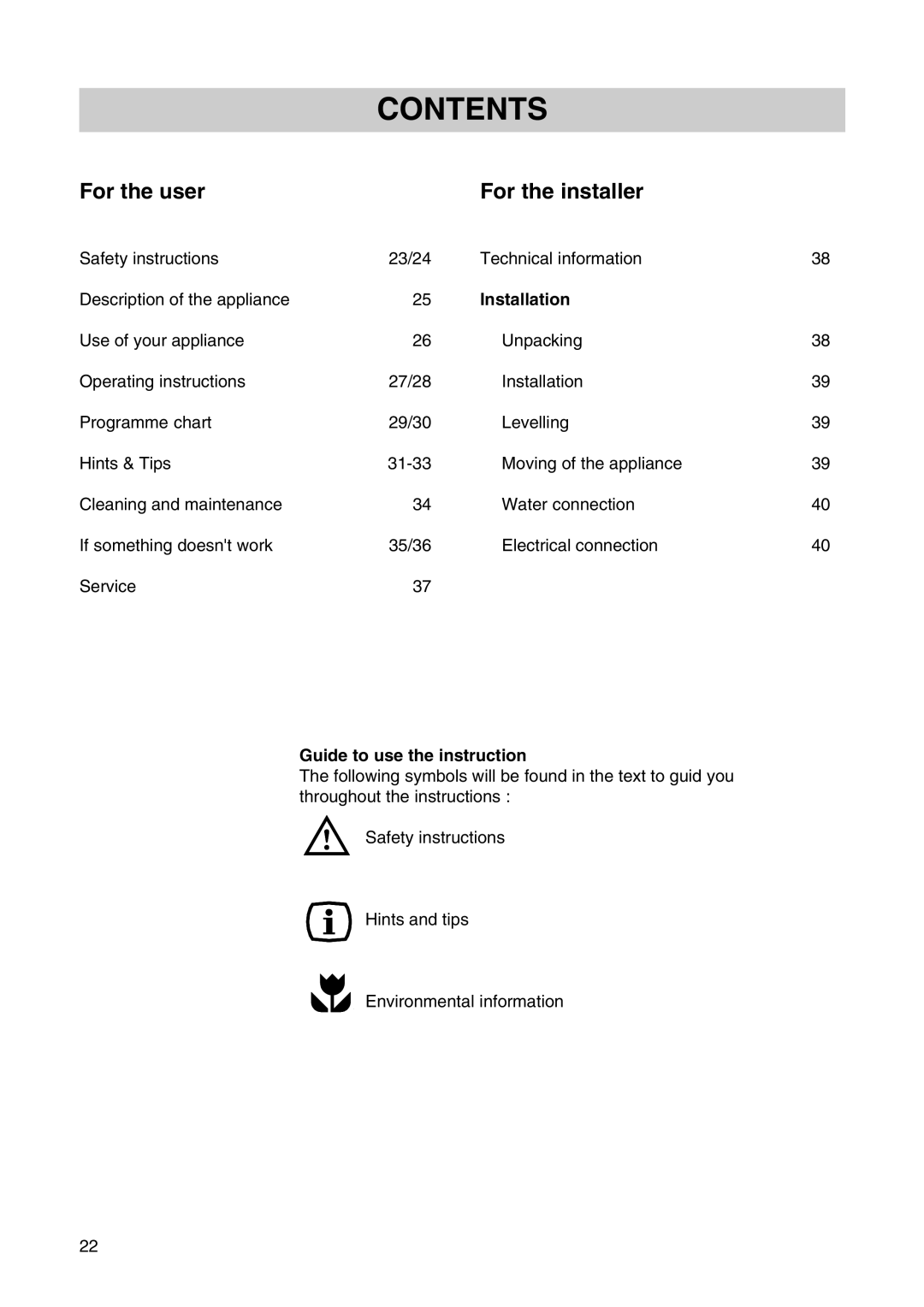 Zanussi T 503 manual Contents 