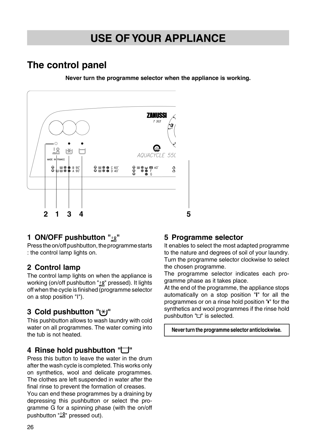 Zanussi T 503 manual USE of Your Appliance 