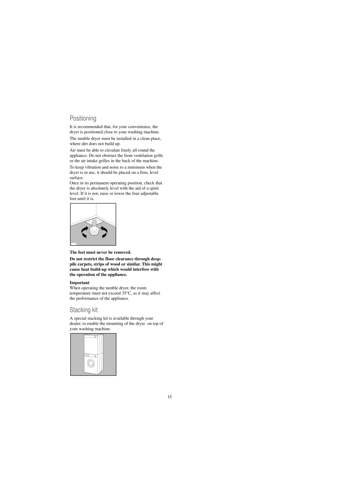 Zanussi TC 482 W manual Positioning, Stacking kit 