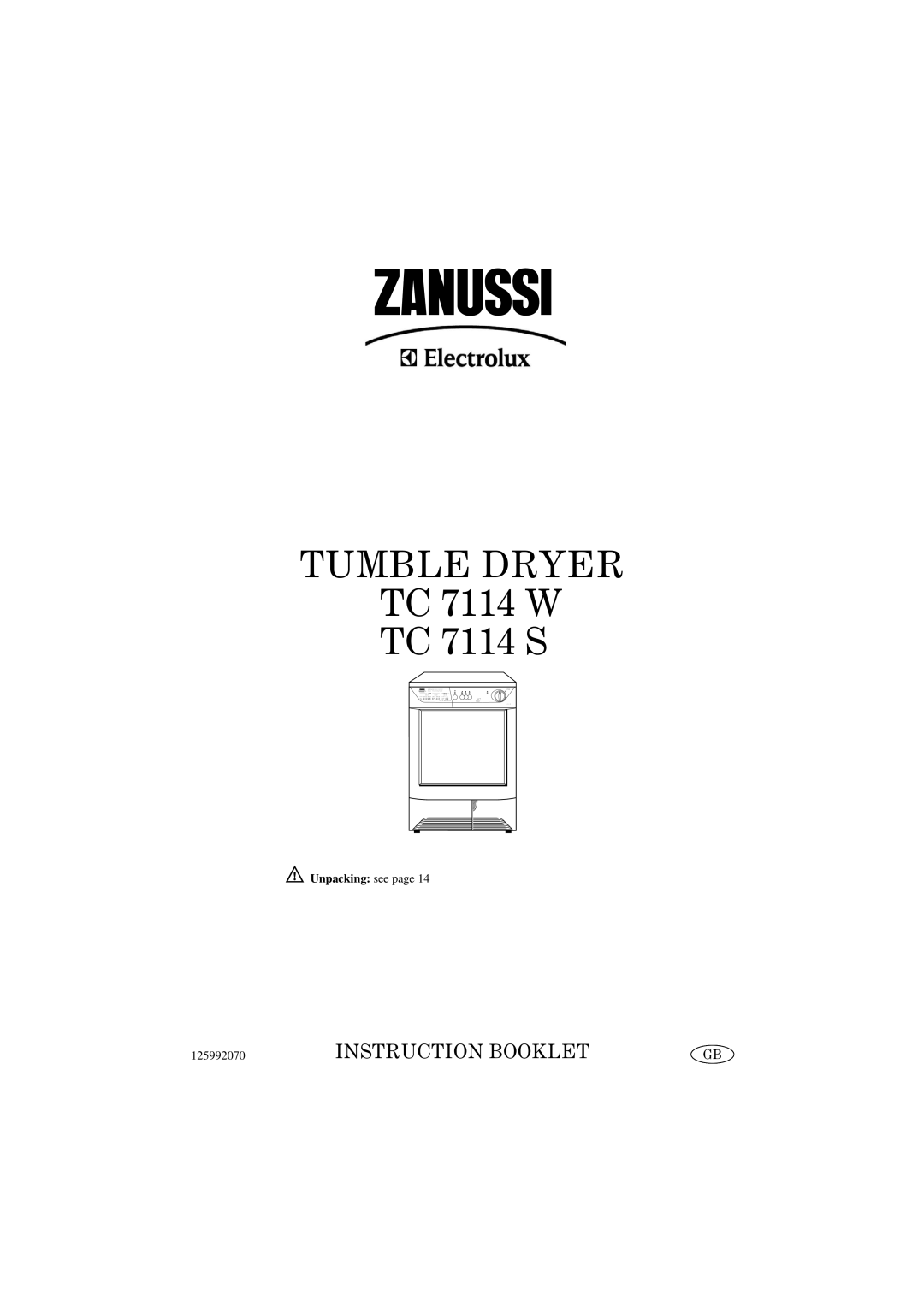 Zanussi TC 7114 W, TC 7114 S manual Unpacking see 