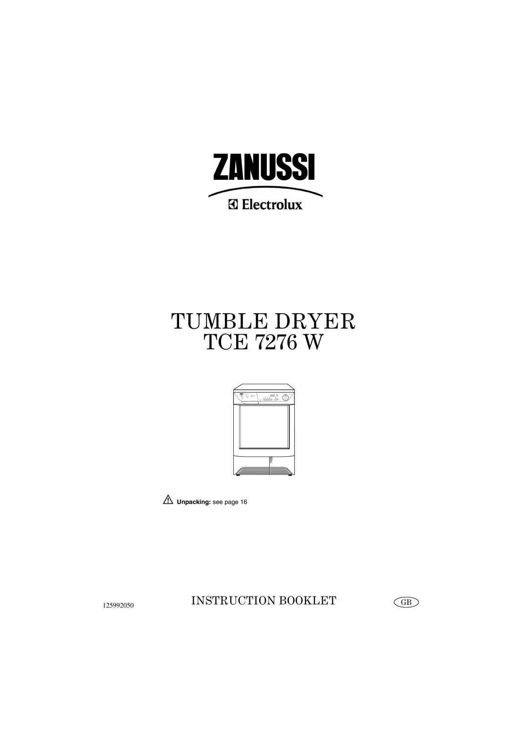 Zanussi TCE 7276 W manual Tumble Dryer 