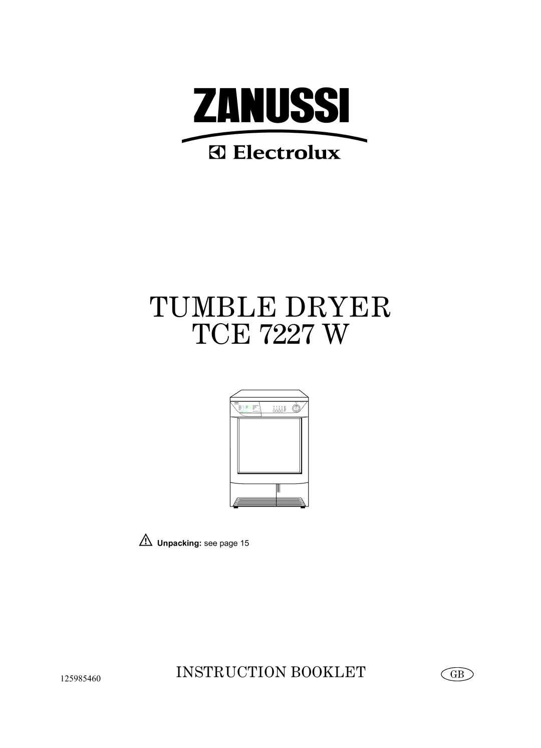 Zanussi TCE7227W manual Tumble Dryer 