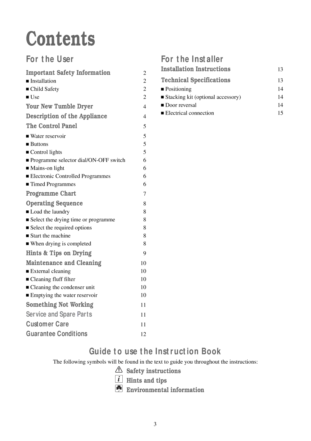 Zanussi TCS 584 EW manual Contents 