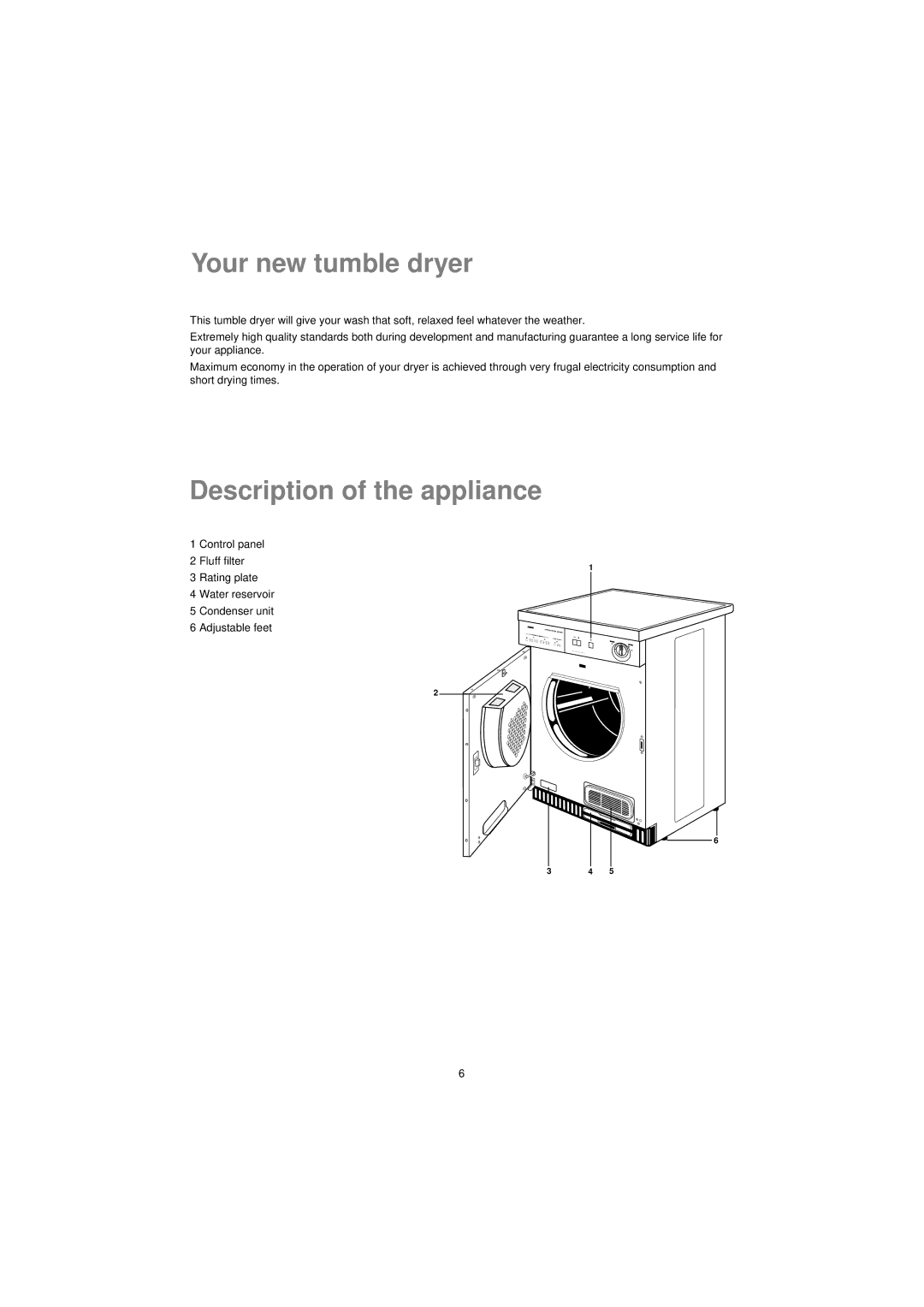 Zanussi TCS 603 LT manual Your new tumble dryer, Description of the appliance 