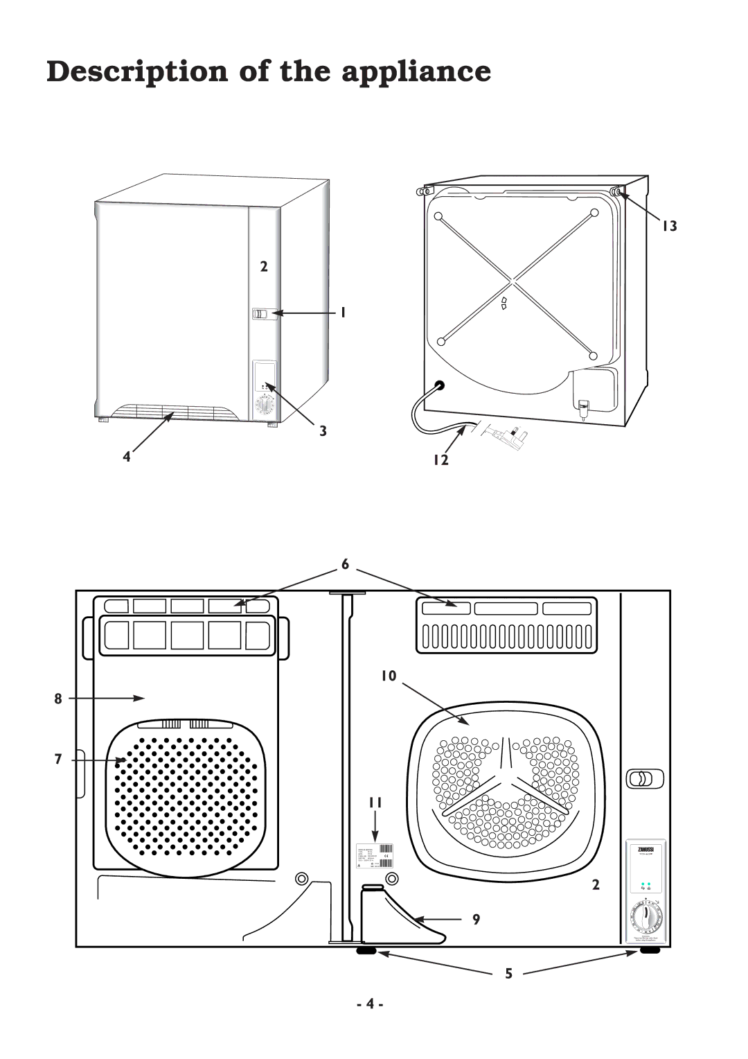 Zanussi TCS 65W manual Description of the appliance 