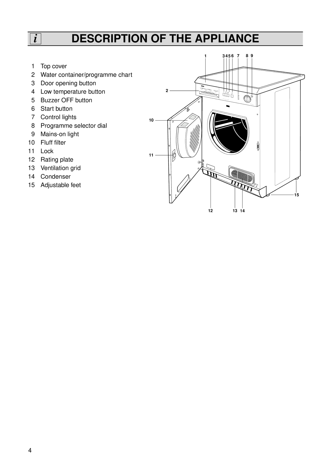 Zanussi TCS 674 E instruction manual Description of the Appliance 