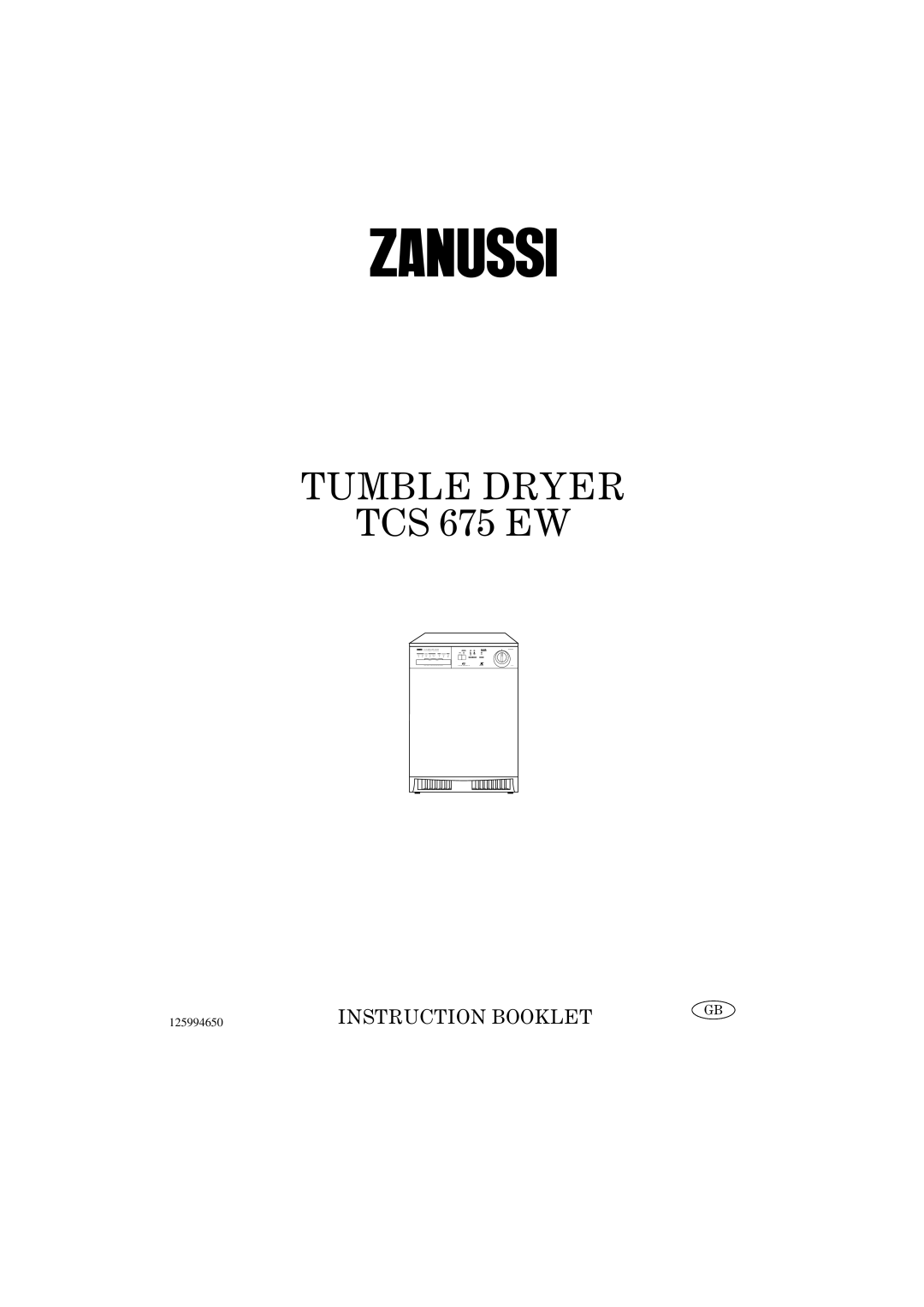 Zanussi TCS 675 EW manual Tumble Dryer 