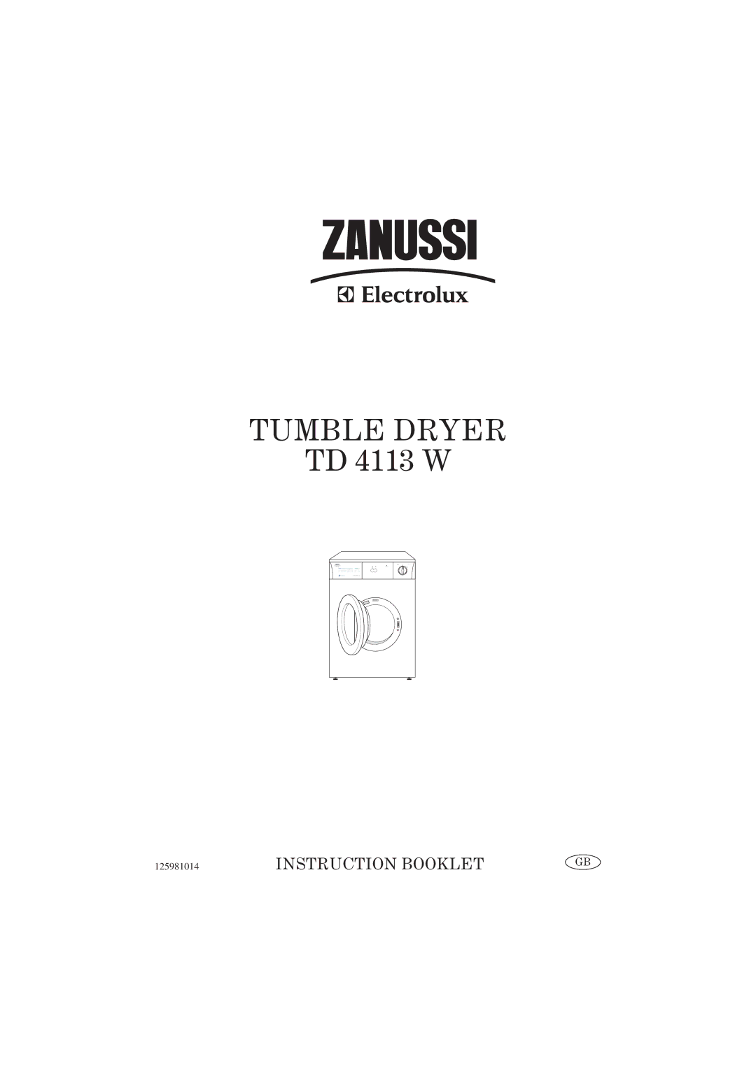 Zanussi TD 4113 W, TD 4212 W manual Tumble Dryer 