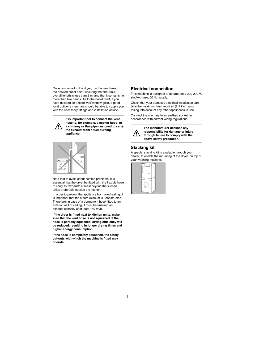 Zanussi TD 4212 manual Electrical connection, Stacking kit 