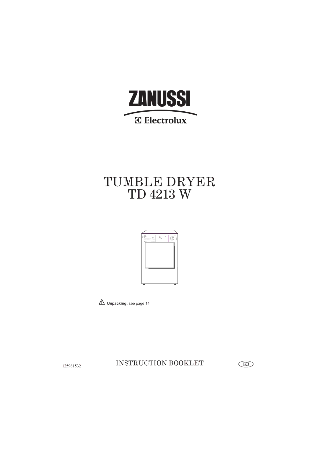 Zanussi TD 4213 W manual Tumble Dryer 