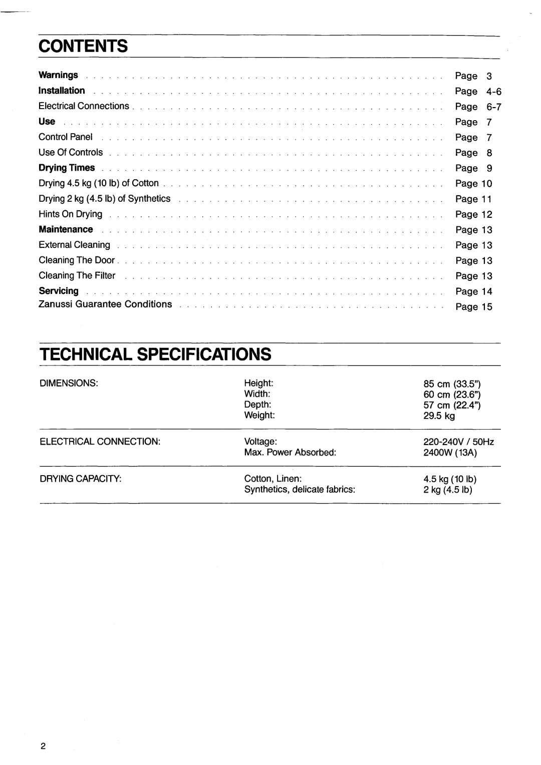 Zanussi TD245 manual 