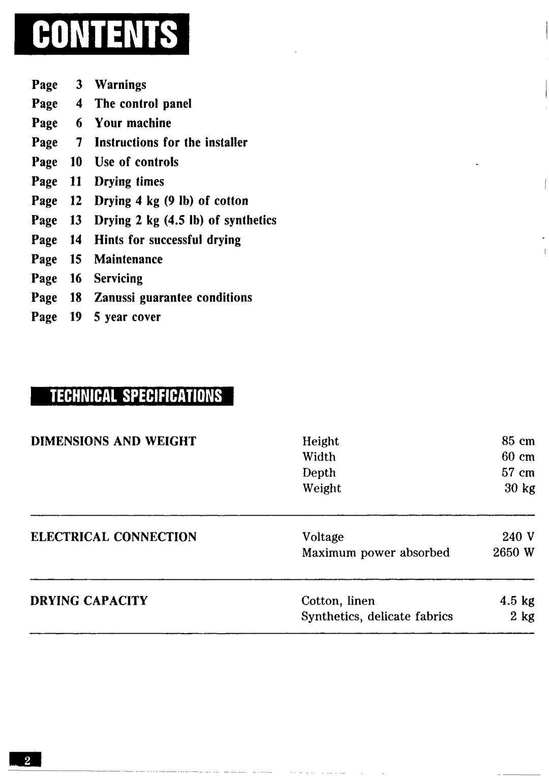 Zanussi TD260 manual 