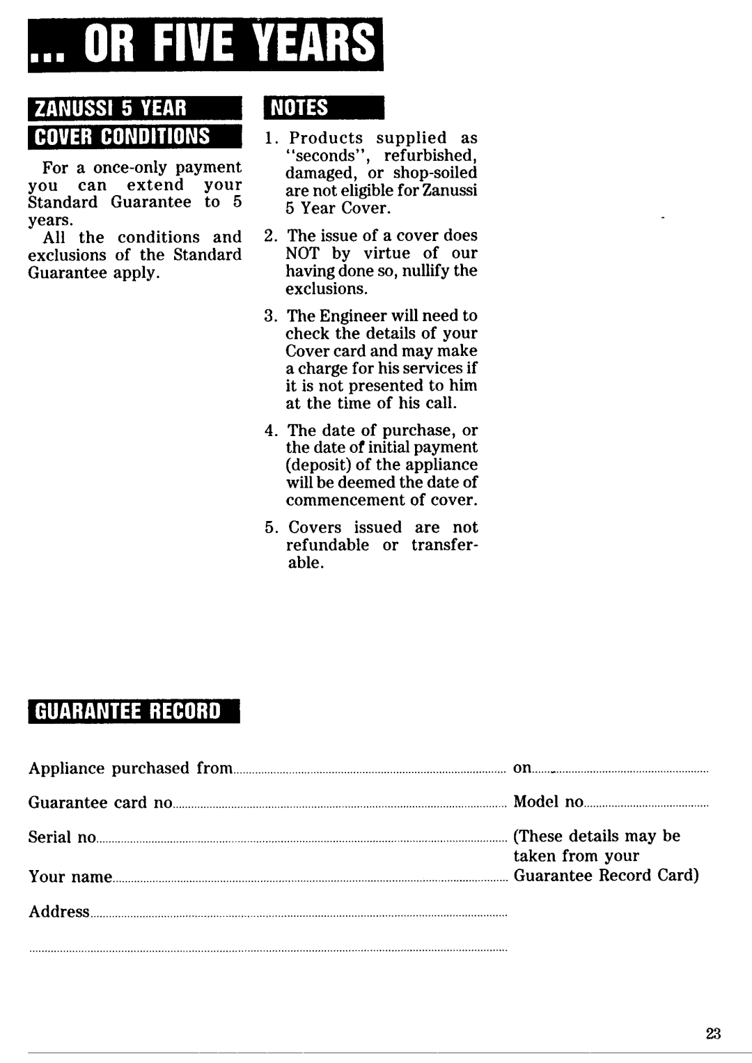 Zanussi TD260 manual 