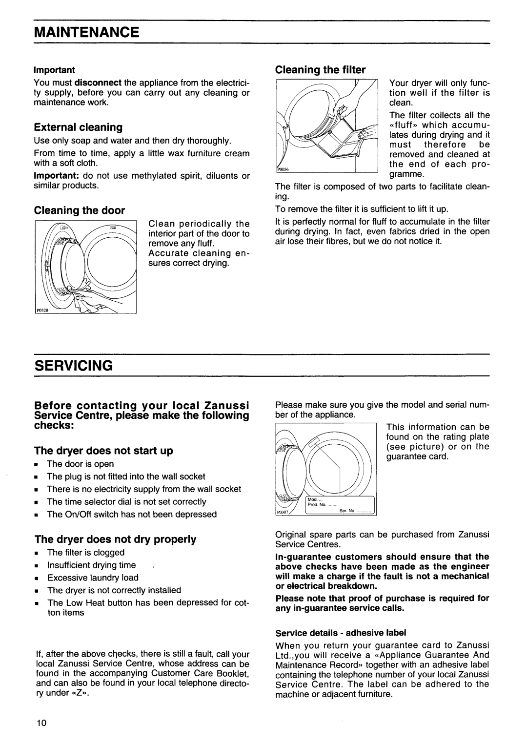 Zanussi TD526 manual 