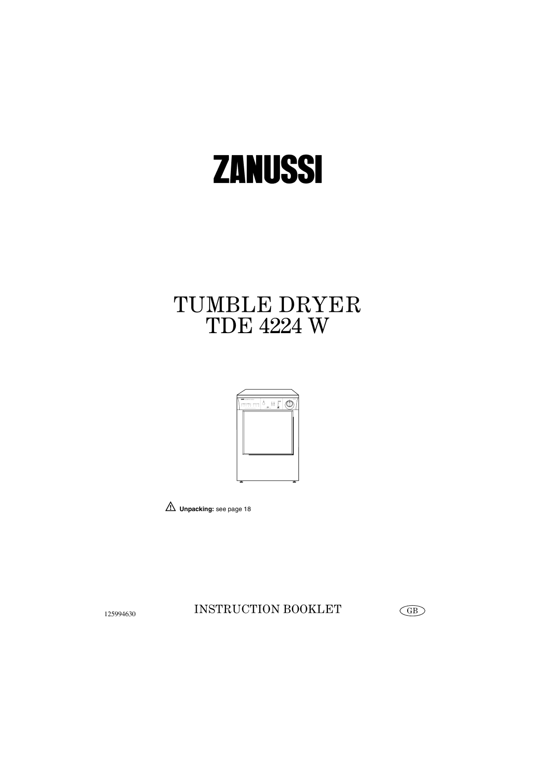 Zanussi TDE 4224 W manual Tumble Dryer 