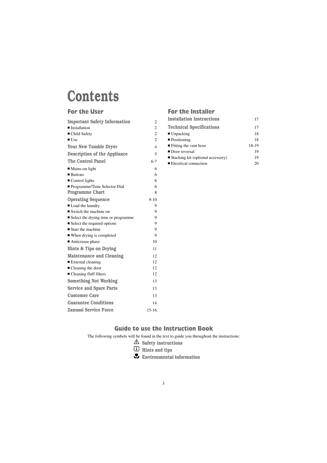 Zanussi TDE 4224 W manual Contents 