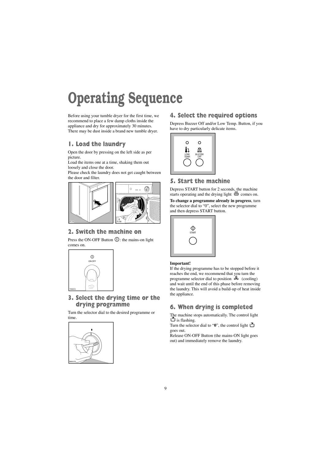 Zanussi TDE 4224 W manual Operating Sequence 