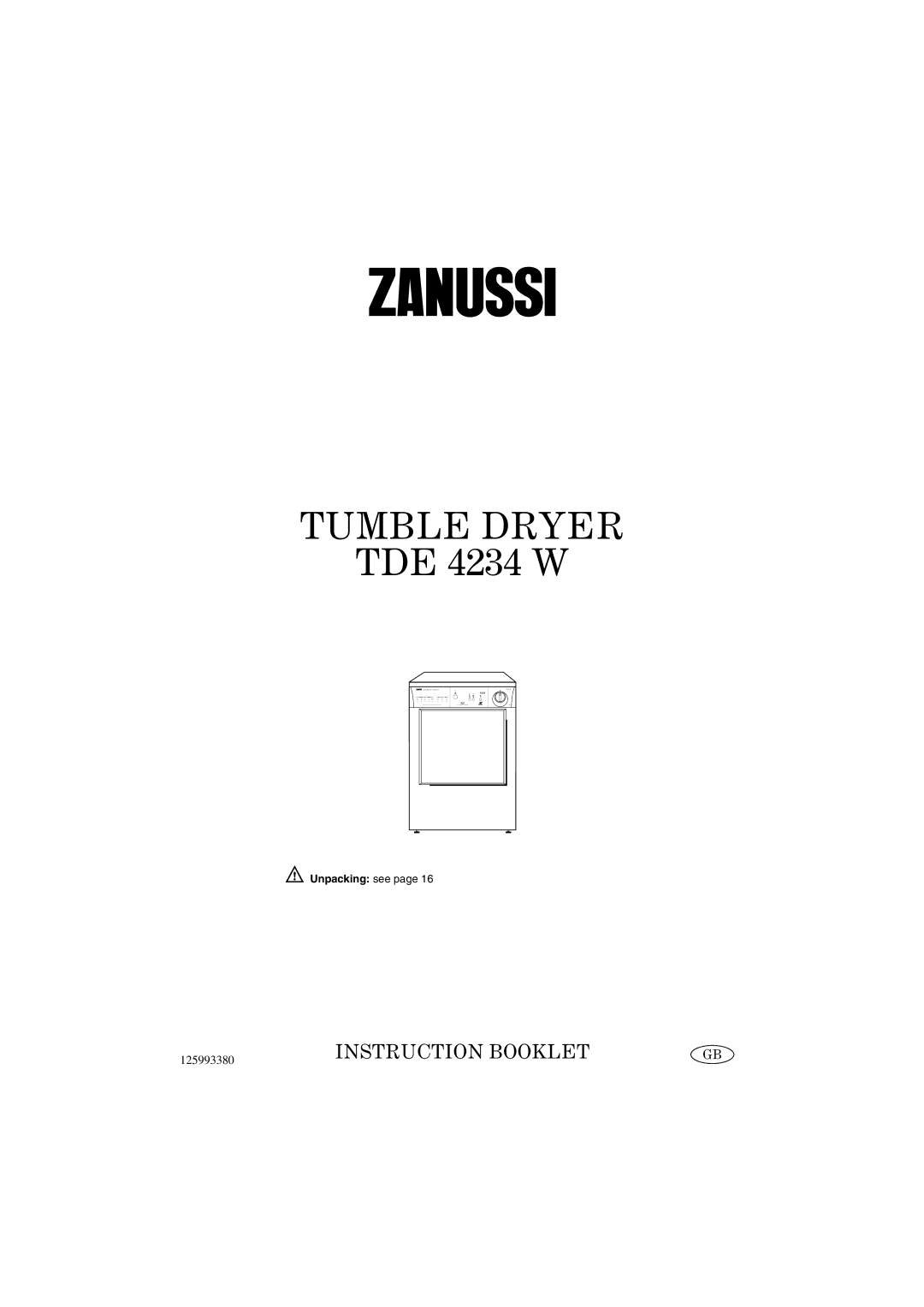 Zanussi TDE 4234 W manual Tumble Dryer 