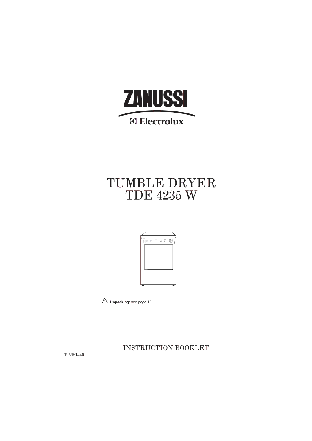 Zanussi TDE 4235 W manual Tumble Dryer 